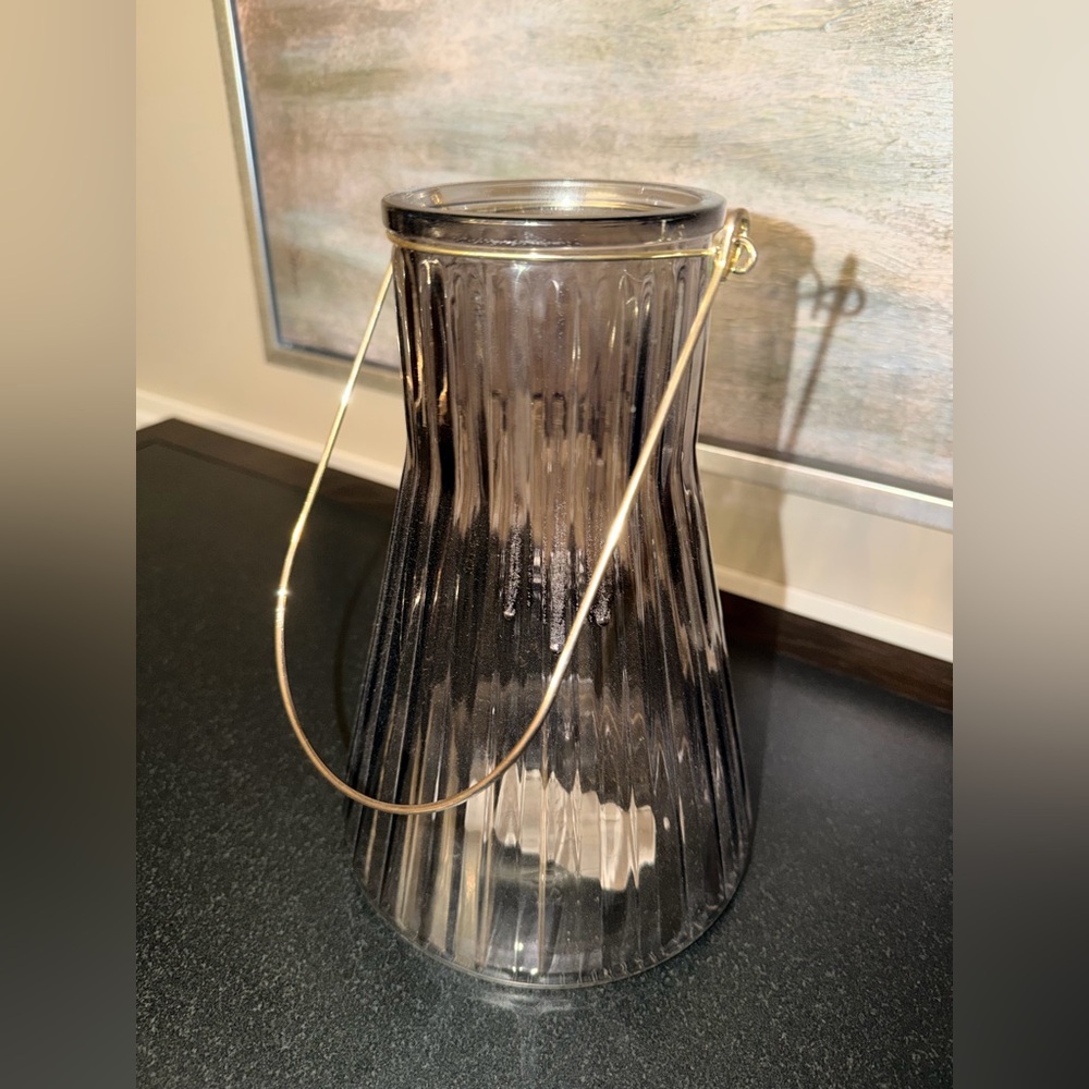 DISTINCTLY HOME Yale Glass Lantern Grey Colour Handle 17 CM X 25 CM BRAND NEW